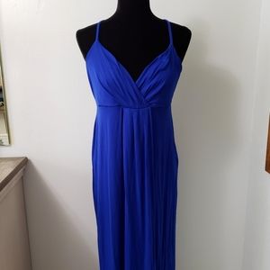 Kenar royal blue wrap maxi dress size Large empire waist stretch
